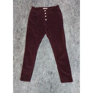Levis Pants‎ Womens 31 Red Wine Burgundy 721 Skinny Corduroys Button Front High